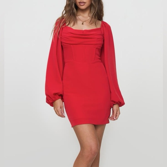Princess Polly Lillie Long Sleeve Mini Dress Red. Size 6. NWT. - Picture 1 of 10